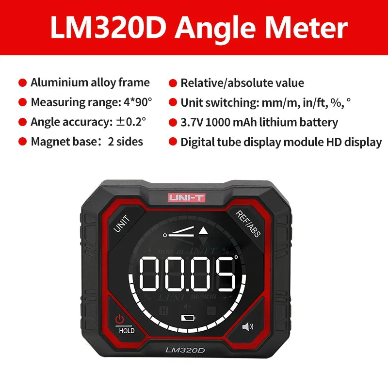 UNI-T Digital Angle Meter – Magnetic Inclinometer & Bevel Box