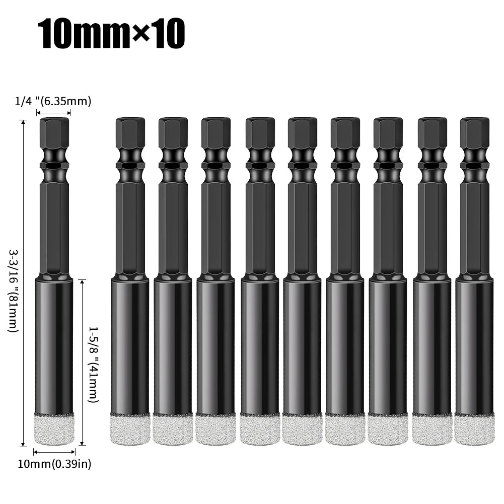 Hex Shank Diamond Core Drill Bit Set - Dry Vacuum Brazed, 6-16mm