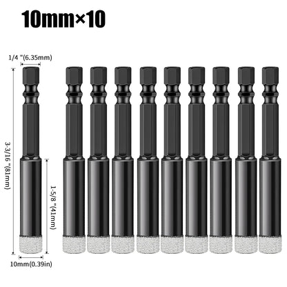 Hex Shank Diamond Core Drill Bit Set - Dry Vacuum Brazed, 6-16mm