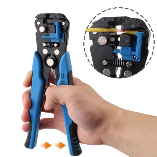 Automatic wire stripper, 3-in-1 cut, strip and crimp tool