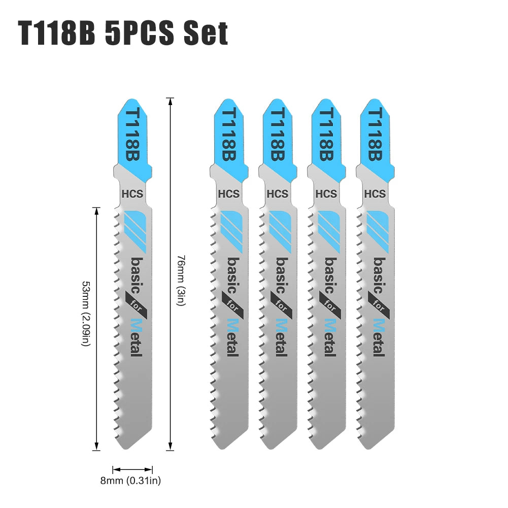 T-Shank Jigsaw Blade Set - HCS Blades for Wood, Metal & Plastic