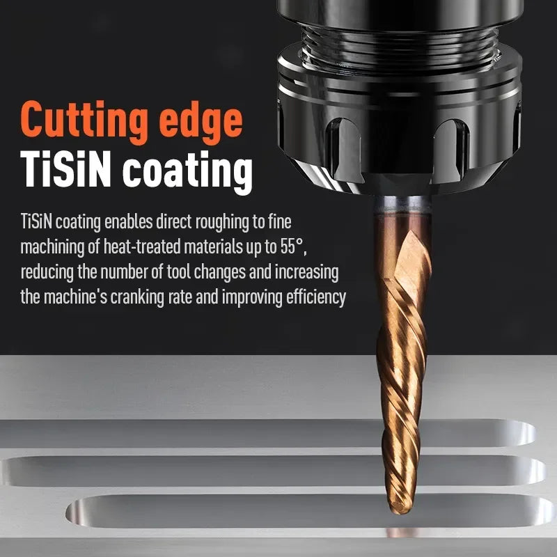 Tapered ball nose end mill, 6mm shank, 2-flute - view 3