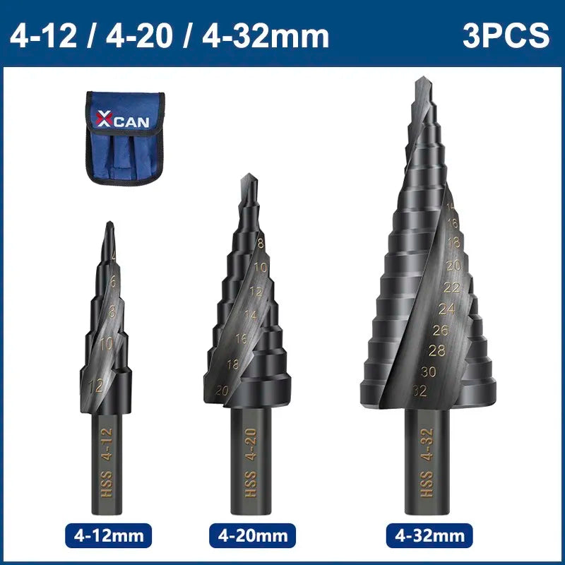 Nitride Coated HSS Step Drill Bit Set - 4-12, 4-20 & 4-32mm