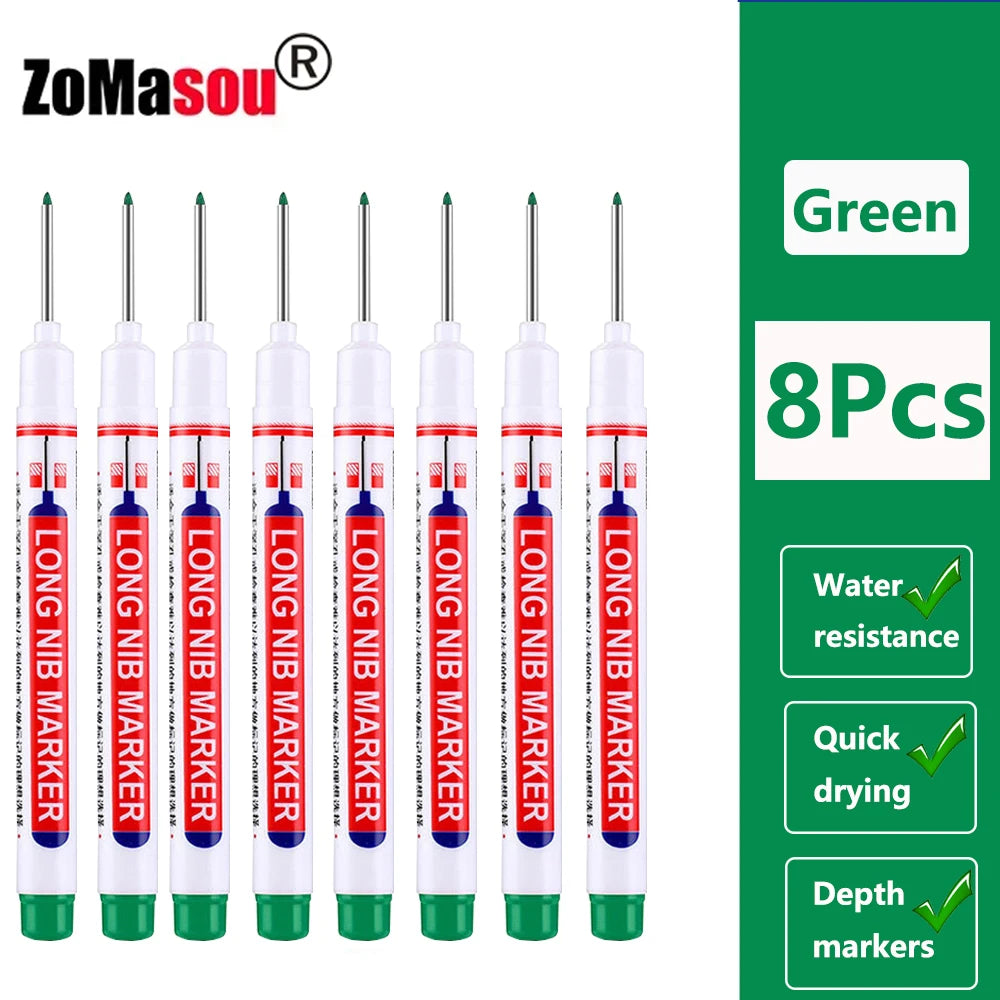 Waterproof Deep-Hole Marker Pens – 20mm Long Head, Carpenter Set