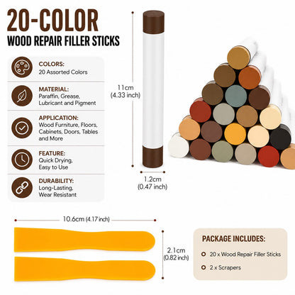 Wood Furniture Repair Filler Sticks - 20-Color Touch-Up Crayon Kit - view 3