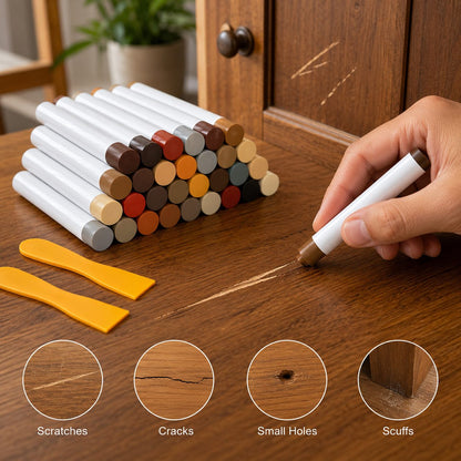 Wood Furniture Repair Filler Sticks - 20-Color Touch-Up Crayon Kit - view 5