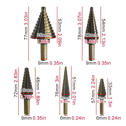 5-Piece Step Drill Bit Set - HSS 4241 with Aluminum Case