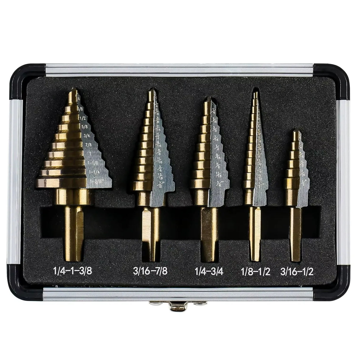 5-Piece Step Drill Bit Set - HSS 4241 with Aluminum Case