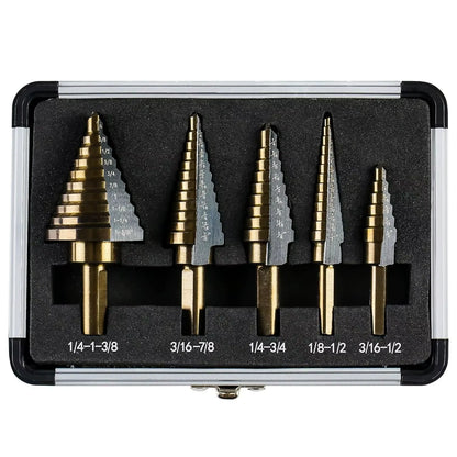 5-Piece Step Drill Bit Set - HSS 4241 with Aluminum Case