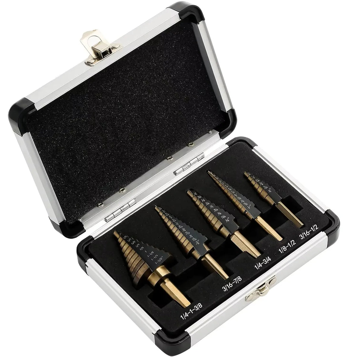 5-Piece Step Drill Bit Set - HSS 4241 with Aluminum Case