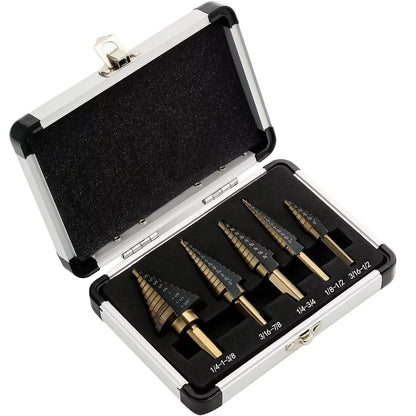 5-Piece Step Drill Bit Set - HSS 4241 with Aluminum Case