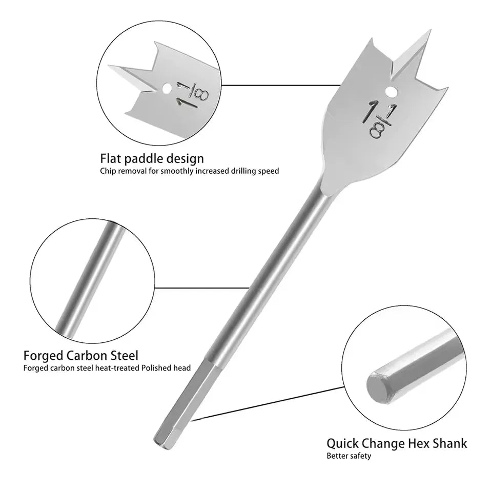 6-Piece Flat Spade Wood Drill Bit Set