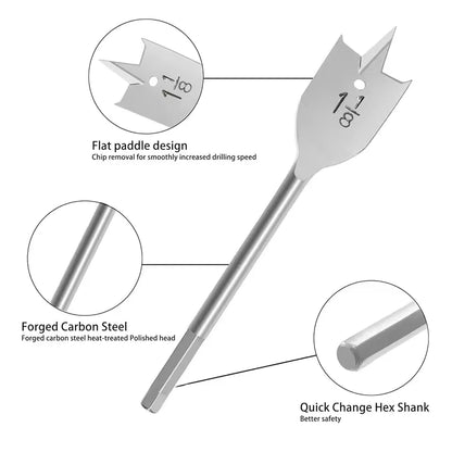 6-Piece Flat Spade Wood Drill Bit Set