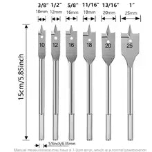 6-Piece Flat Spade Wood Drill Bit Set